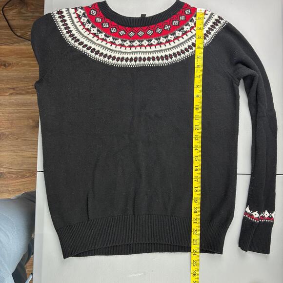 Talbots Women's Lambswool Blend Fair Isle Cabincore Black Red Sweater Sz Medium - Picture 5 of 6